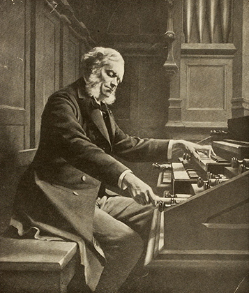 César Franck aan het orgel in de Sainte Clotilde foto van portret door Jeanne Rongier 1888