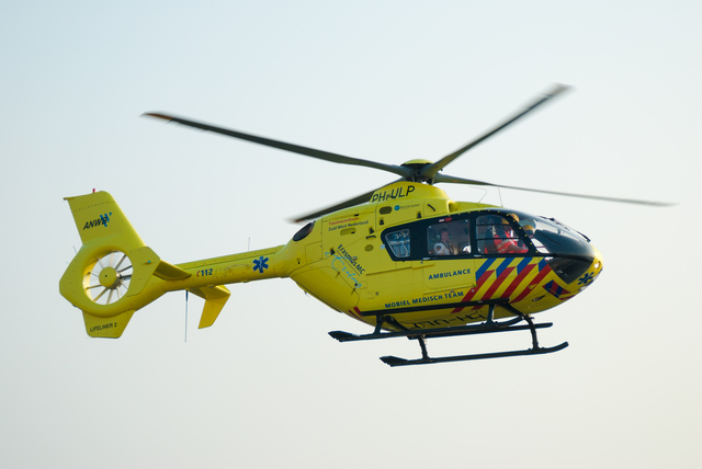 Rotterdam , the Netherlands, June 27, 2009, Dutch Air Ambulance flying off. Air Ambulance flying off a wounded man to Hospital